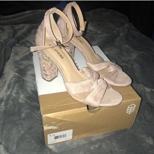 Floral pink block heel